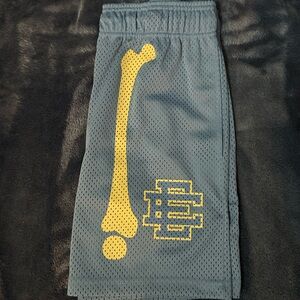 Gray Mesh Shorts with Bone Design